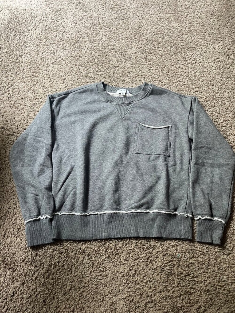 Evereve Gray Crewneck Raw-Edge Seam Sweatshirt, Size XS